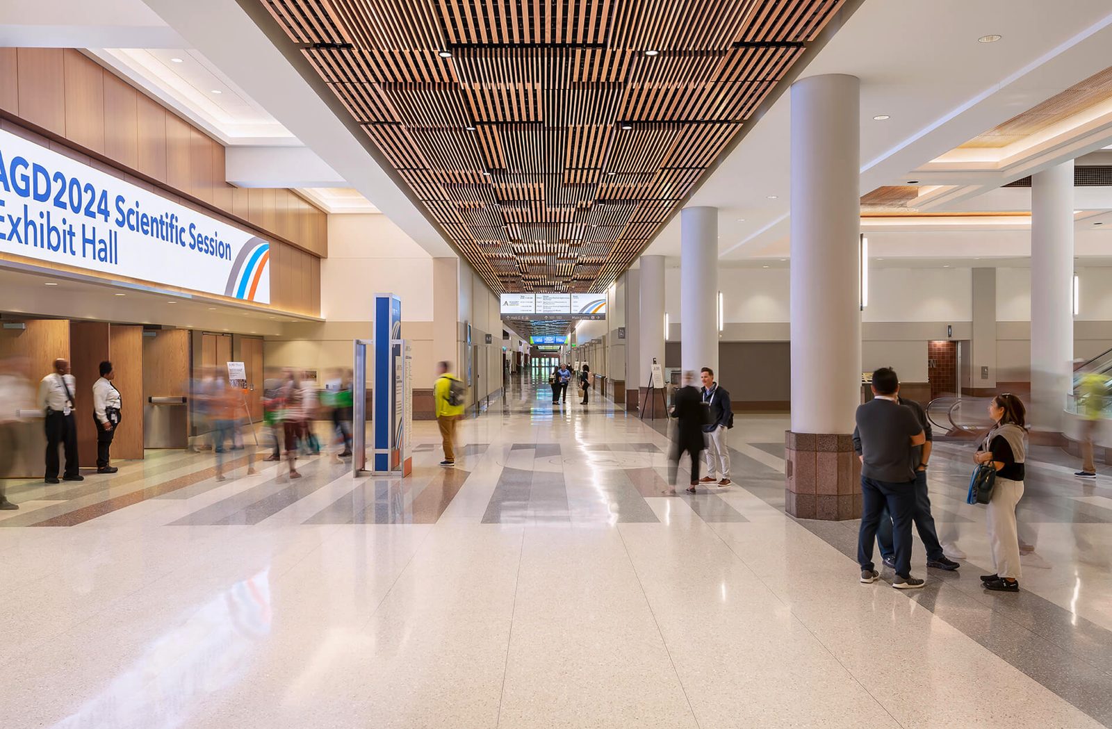 Concourse with Sculpted Wood Slat Ceiling