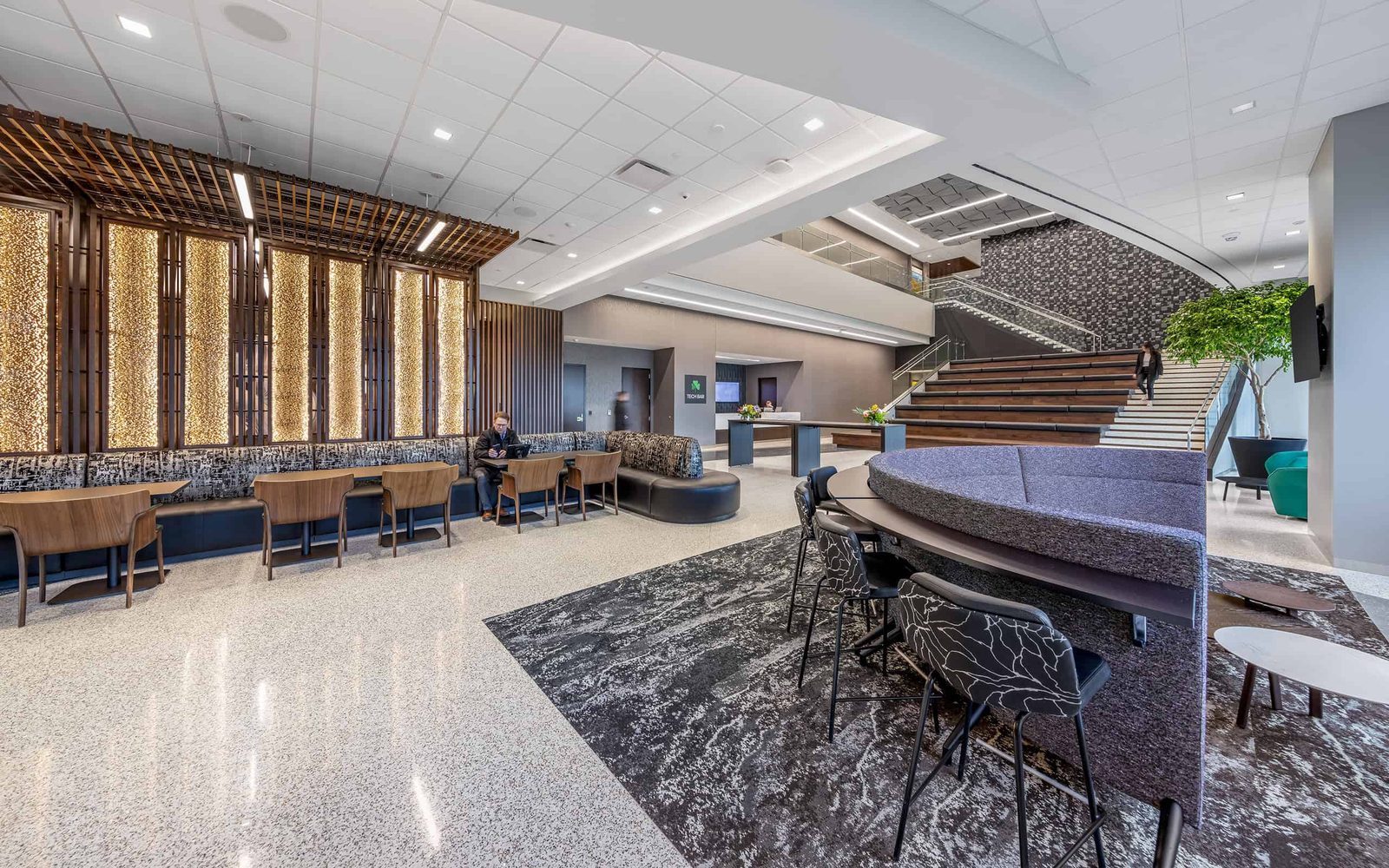 Tower Two Lobby with Wood Slat Feature Wall